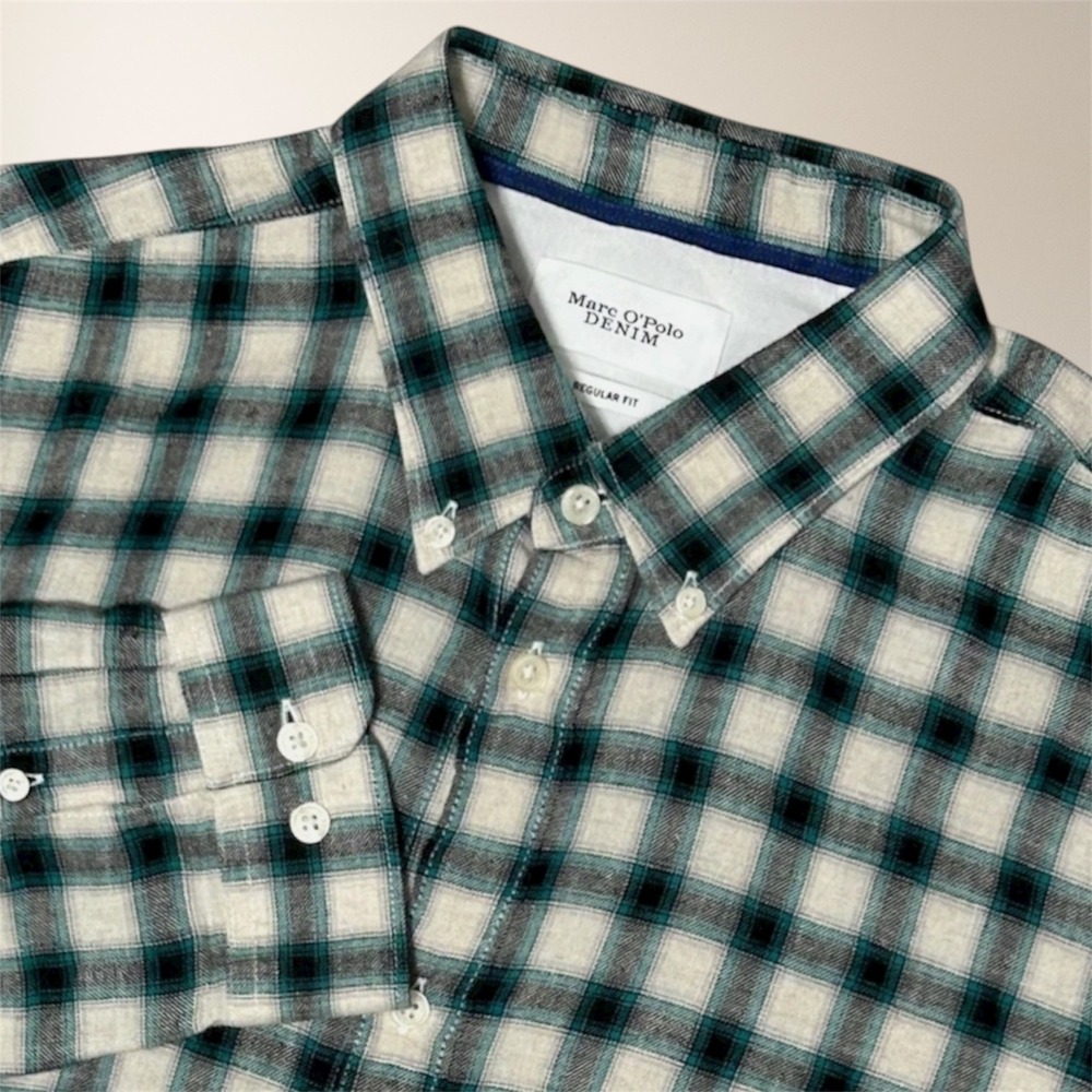 Marc O'Polo Denim Green Plaid Cotton Blend Button Down Shirt Preppy Men's XXL‎
